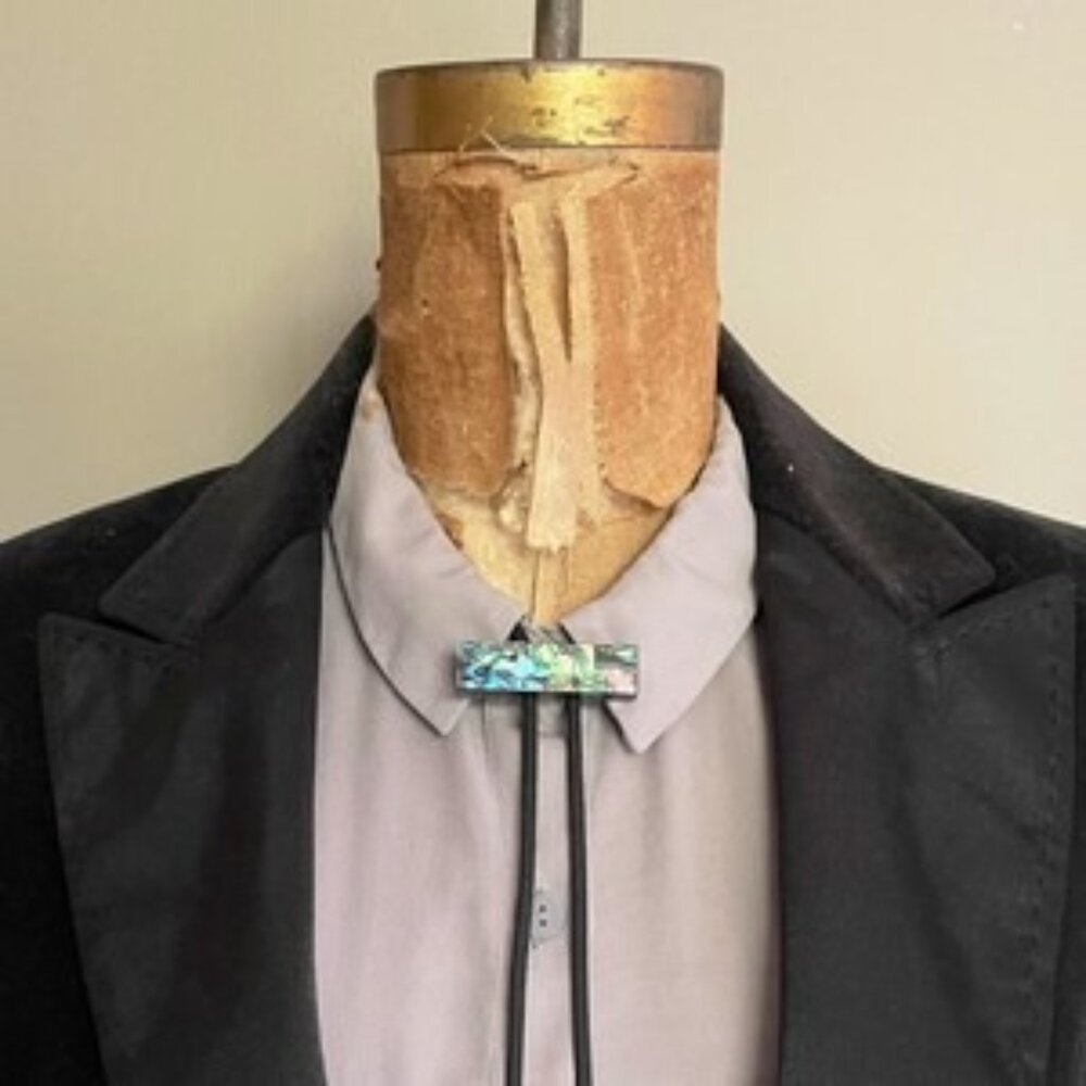 Horizontal Abalone Shell Bolo with Black Tie